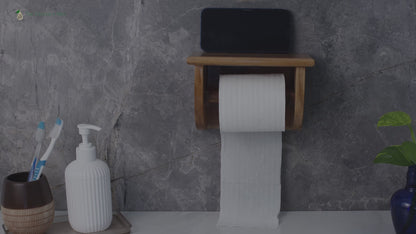 The Weaver's Nest Teak Wood Wall Mounted Toilet Paper Holder with Shelf for Restaurants, Hotels, Bathrooms and Washrooms.