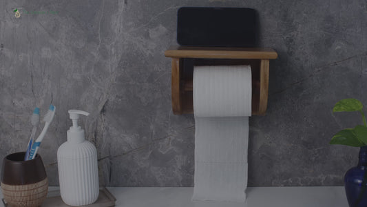 The Weaver's Nest Teak Wood Wall Mounted Toilet Paper Holder with Shelf for Restaurants, Hotels, Bathrooms and Washrooms.