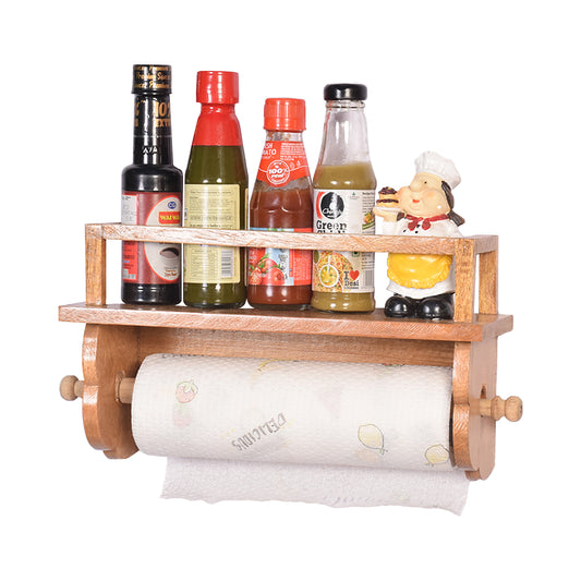 The Weaver's Nest Wooden Towel Holder/Rack with Shelf for Kitchen, Restaurants, Hotels and Washrooms