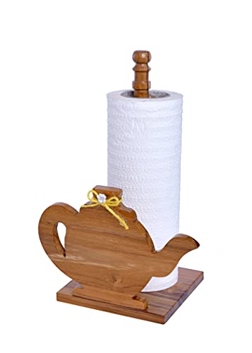The Weaver's Nest Wooden Kettle Kitchen Towel Holder/Tissue Paper Stand for Kitchen, Restaurants, Hotels (L 18 x W 12 x H 27 cm)
