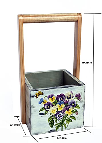 The Weaver's Nest Artificial Flowers in Wooden Planter with Handle - Plant Stand, Flower Pot Holder for Home, Table Tops, Offices, Restaurants, Garden, Balcony, Living Room