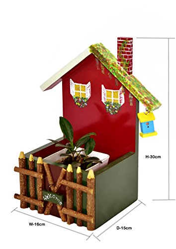 The Weaver’s Nest - Wooden Hand Painted Welcome House with Fence Decorative Planter