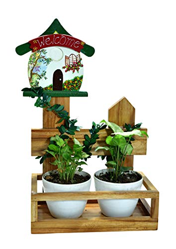 The Weaver's Nest: Wooden Hand Painted Welcome House Planter with Creeper