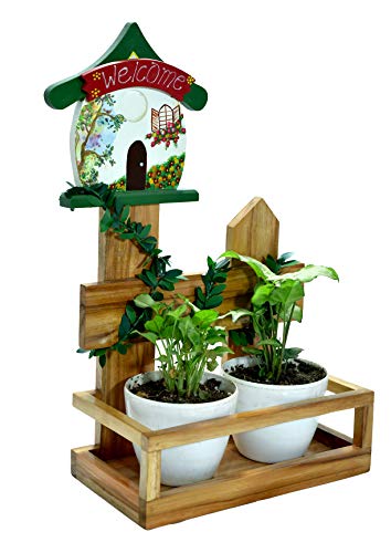 The Weaver's Nest: Wooden Hand Painted Welcome House Planter with Creeper