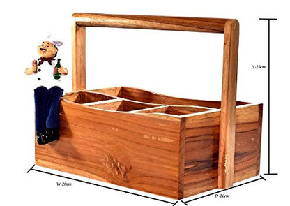 The Weaver's Nest Teak Wood Table Utility Cutlery Holder, Brown