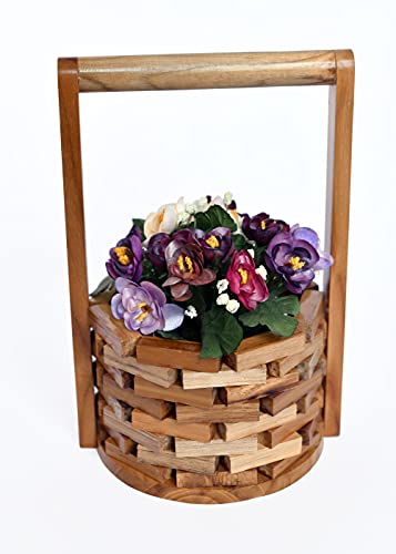 The Weaver's Nest Flowers in Wishing Well Wooden Planter - Plant Stand, Flower Pot Holder