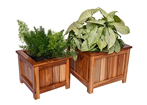 The Weaver's Nest Wooden Planter Box for Garden, Balcony, Home, Living Room- SET OF TWO