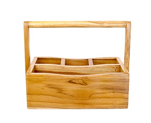 The Weaver's Nest Teak Wood Table Utility Cutlery Holder, Brown