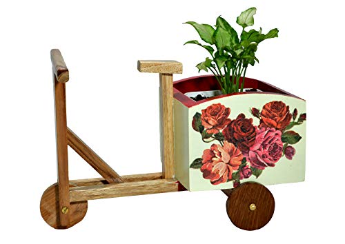 The Weavers nest Cycle Shaped Wooden Planter and Table Organizer (Size: 26 x 19 x 15 cm)