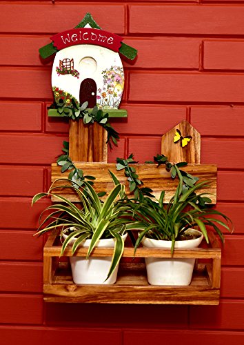 The Weaver's Nest: Wooden Hand Painted Welcome House Planter with Creeper