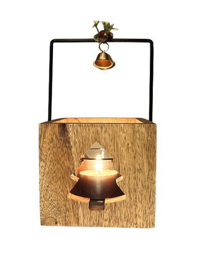 Wooden Christmas Tree T Light Holders / Lanterns- Set Of 2