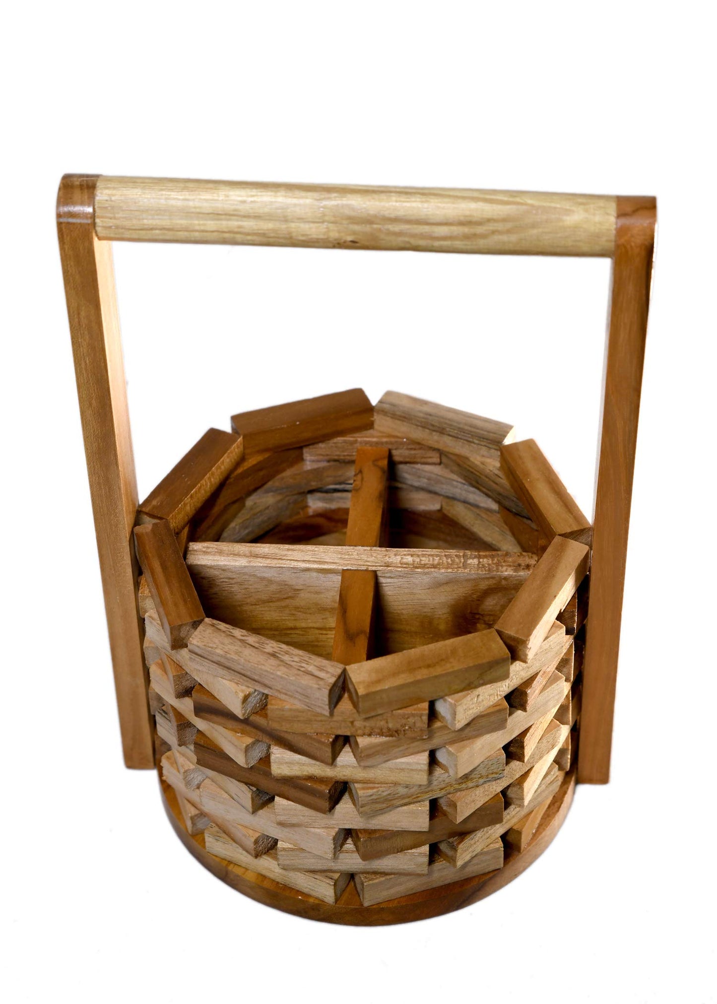 The Weaver's Nest Wishing Well Teak Wood Cutlery Holder for Dining Table