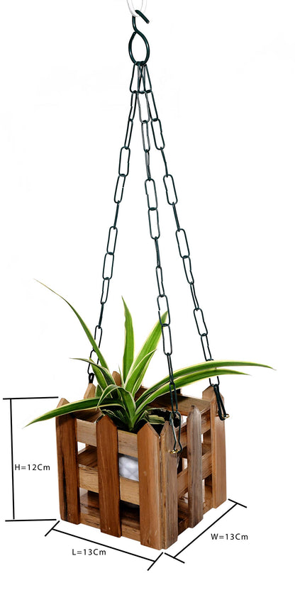The Weaver's Nest Wooden Handmade Hanging Planter with Chain