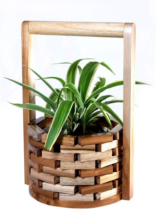 The Weaver's Nest Teak Wood Wishing Well Planter