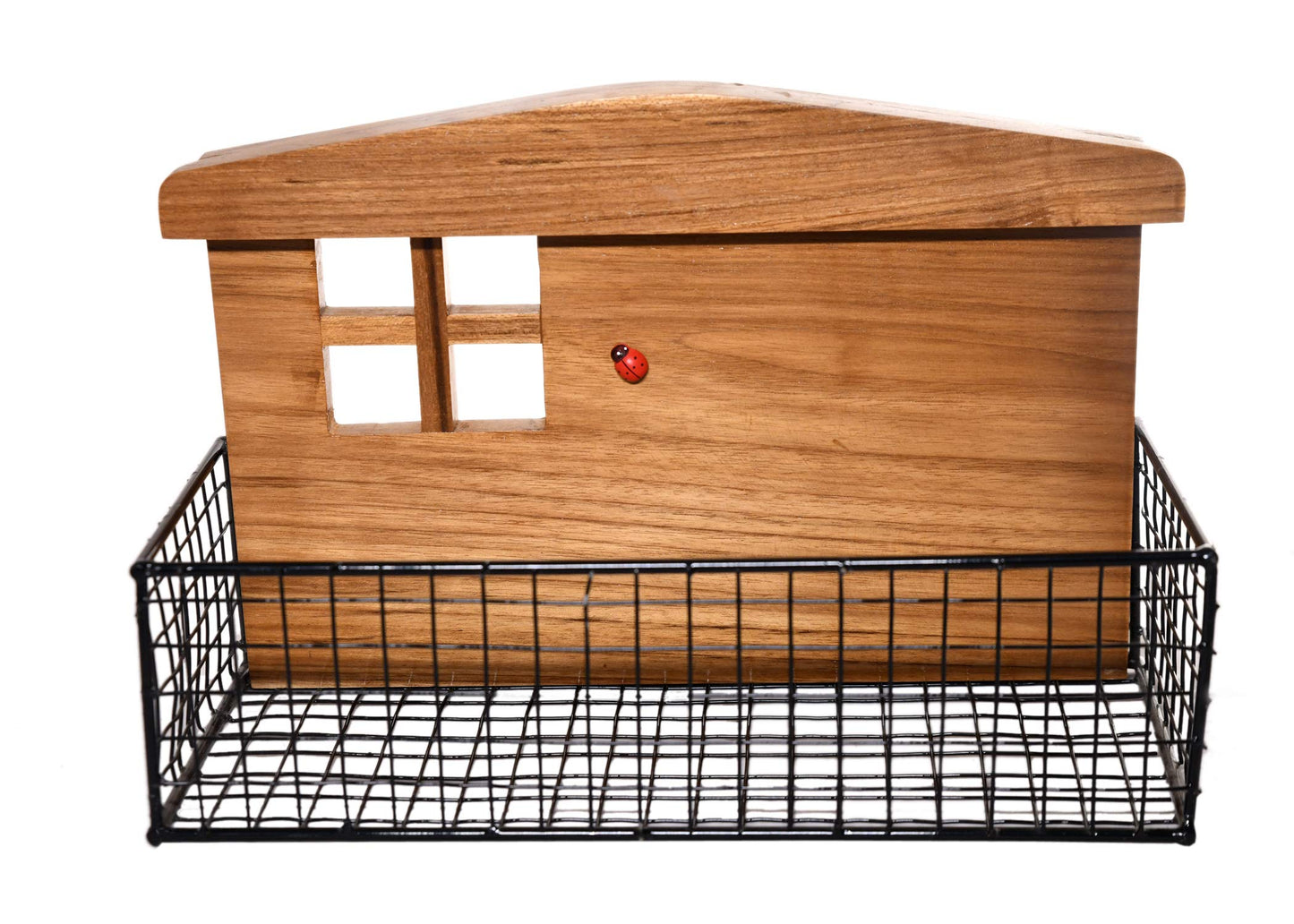 The Weaver’s Nest Wooden Containers/Vases/Planters Holder Black Tray with White Pot for Indoor(34x14x22cm)