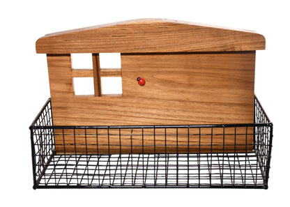 The Weaver’s Nest Wooden Containers/Vases/Planters Holder Black Tray with White Pot for Indoor(34x14x22cm)