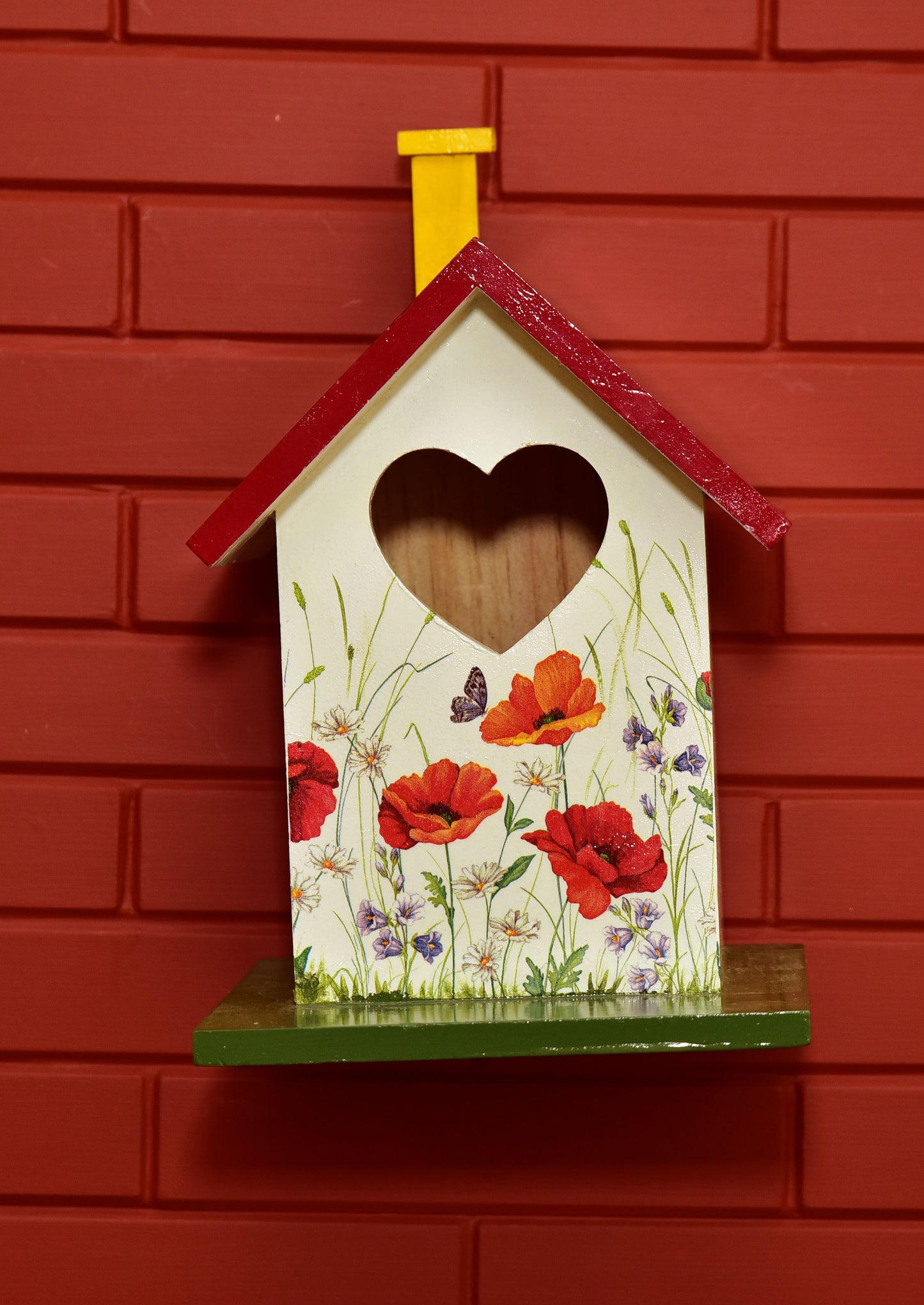 The Weaver's Nest Wooden Birdhouse with Poppies