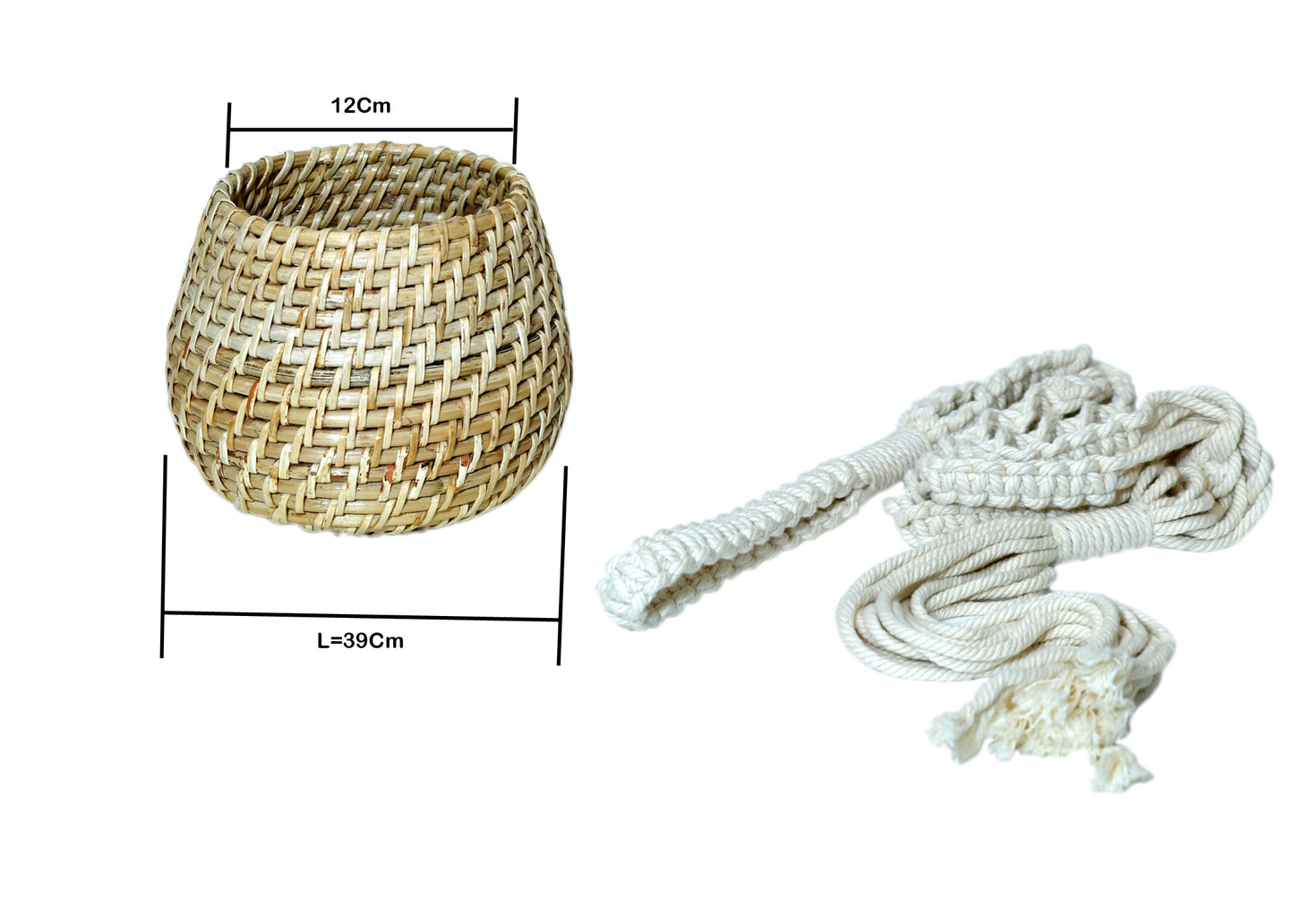 The Weaver's Nest Handmade Natural Cane Planter with Macramé for Home, Offices, Restaurants, Garden, Cafe, Balcony, Living Room