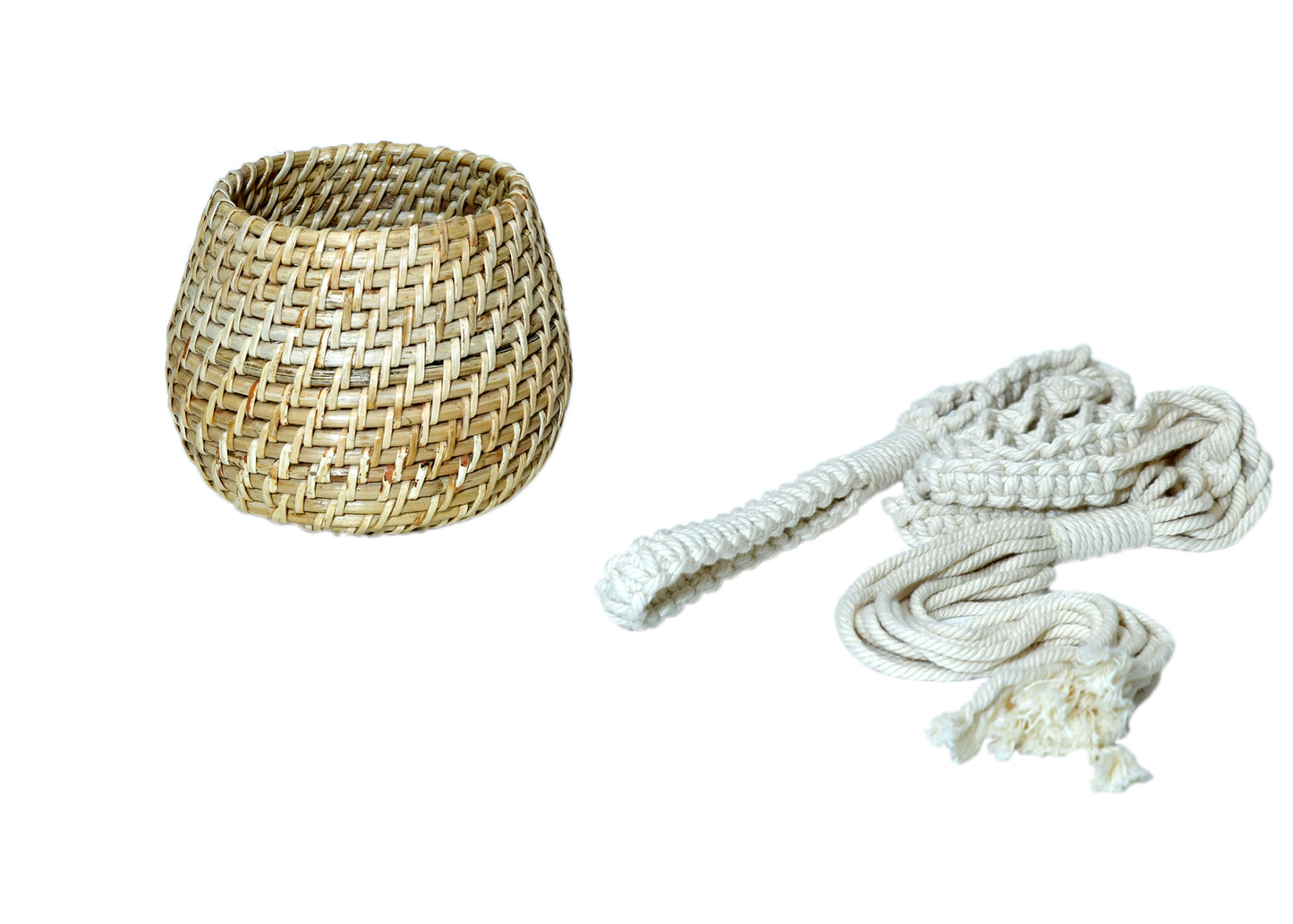 The Weaver's Nest Handmade Natural Cane Planter with Macramé for Home, Offices, Restaurants, Garden, Cafe, Balcony, Living Room