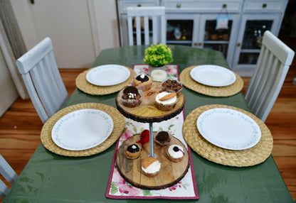 The Weaver's Nest Wooden Serving Tray/Platter for Kitchen/Dining Table- Decorative, Handmade, Round Shape (Brown, Set of 2 )