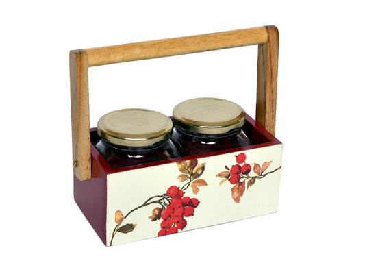 Beautifully Handcrafted Caddy for Kitchen Storage and Serving with 2 Glass Jars