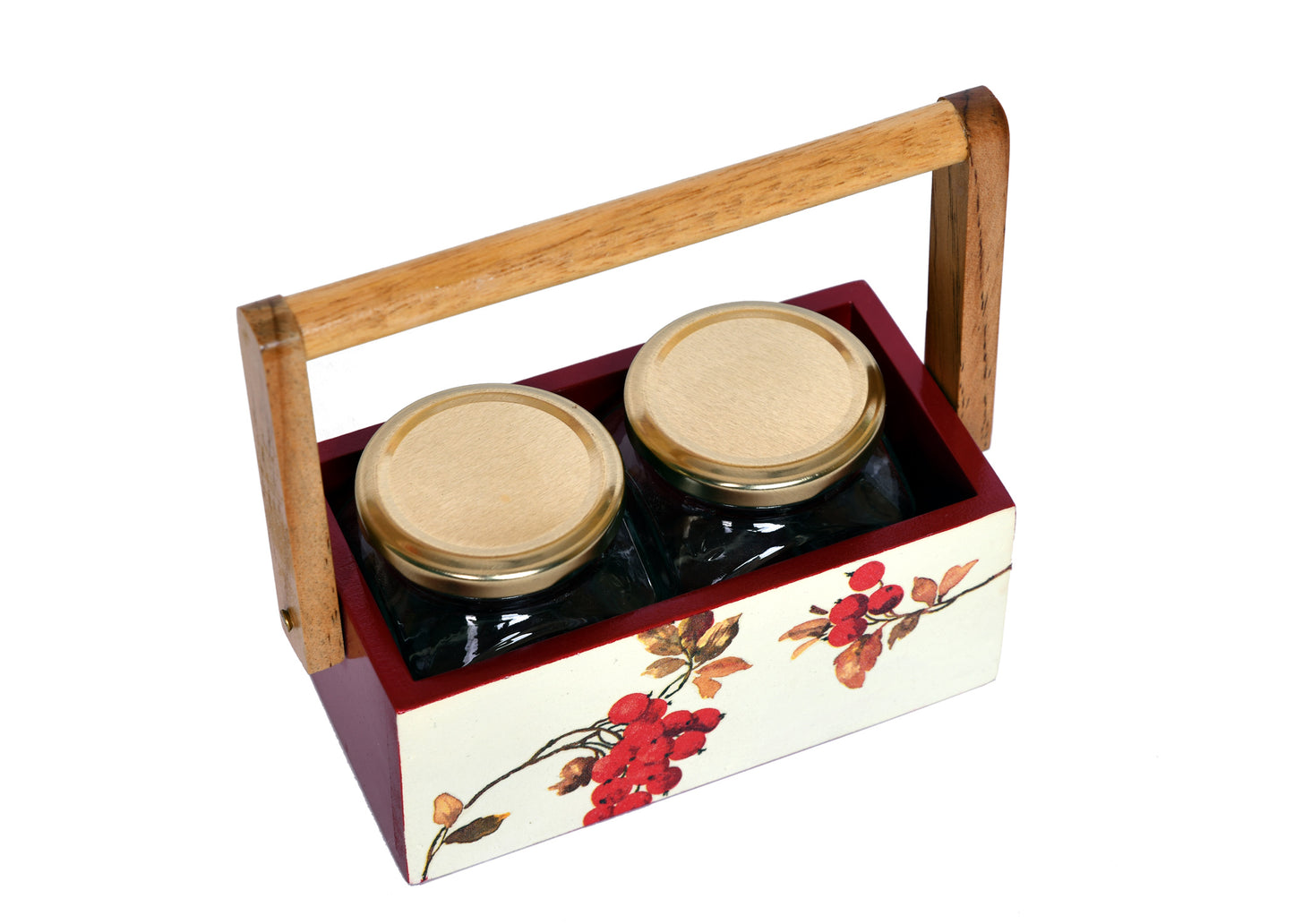Beautifully Handcrafted Caddy for Kitchen Storage and Serving with 2 Glass Jars