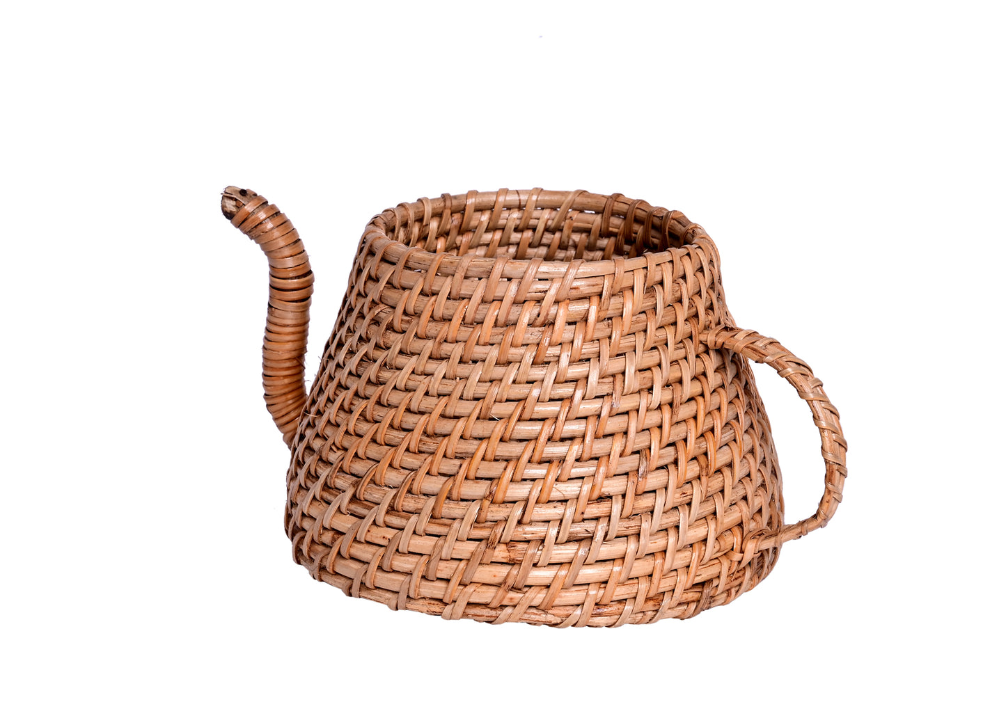 The Weaver's Nest Handmade Natural Cane Kettle Planter for Home, Table Tops, Offices, Restaurants, Garden, Cafe, Balcony, Living Room