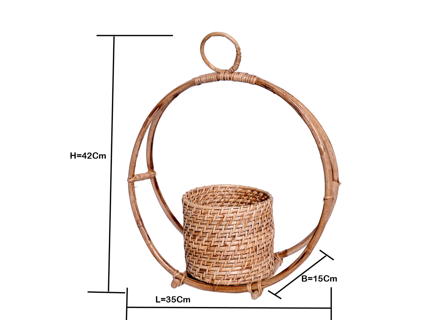 The Weaver's Nest Handmade Natural Cane Planter for Home, Offices, Restaurants, Garden, Cafe, Balcony, Living Room (Brown, 35 X 15 X 42 cm)