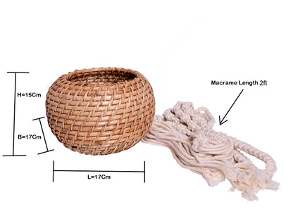 The Weaver's Nest Handmade Natural Cane Planter with macrame hanging for Home, Offices, Restaurants, Garden, Cafe, Balcony, Living Room