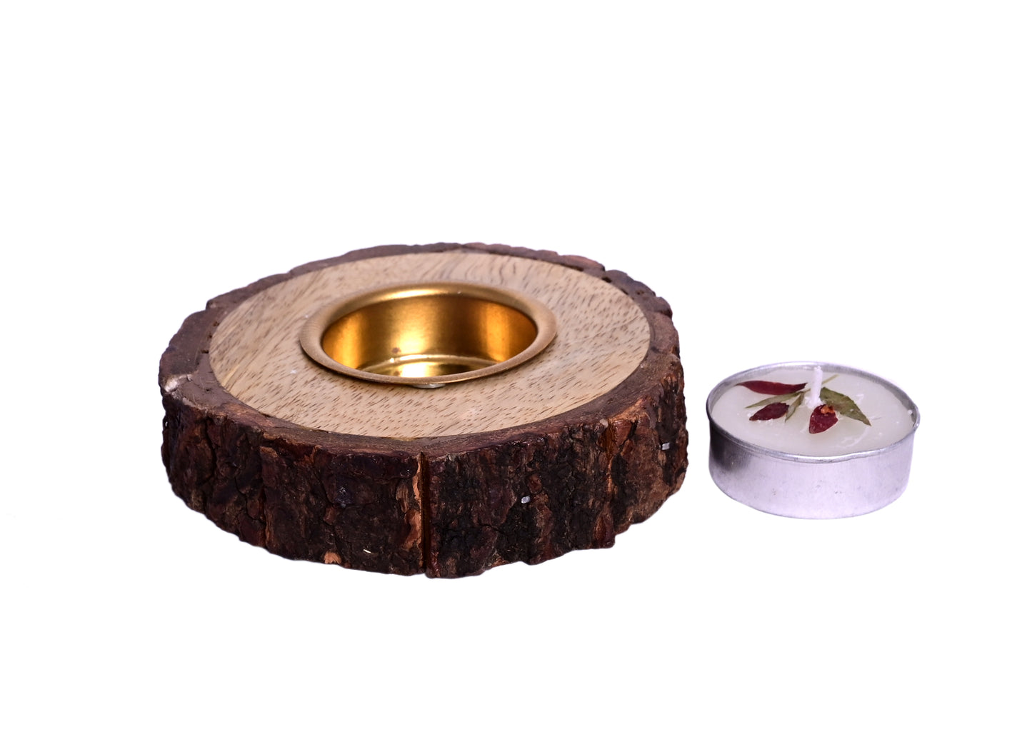 The Weaver's Nest Wooden Bark Handmade Tealight Candle Holder Set of Two