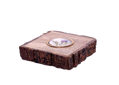 The Weaver's Nest Traditional Wooden Bark Handmade Tealight Candle Holder Set of Two for Home Decoration/ Festival Decor- Square Shaped Candle Stand