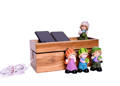 The Weaver's Nest Teak Wood Cord organizer/Desk Organizer for Mobile/Laptop/Device Chargers, Wires, USB Cables