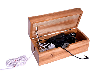 The Weaver's Nest Teak Wood Cord organizer/Desk Organizer for Mobile/Laptop/Device Chargers, Wires, USB Cables