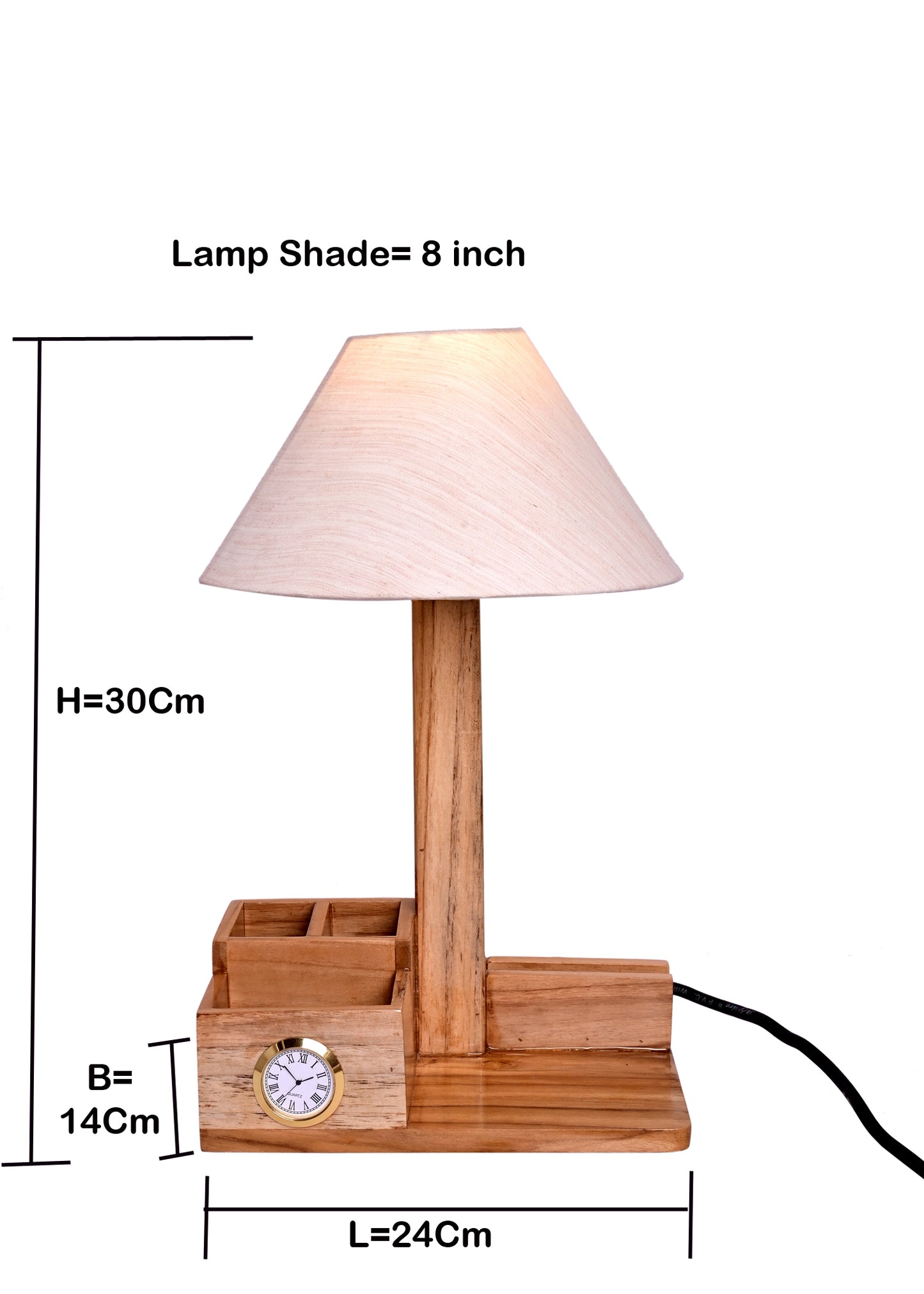 The Weaver's Nest Teak Wood Table Lamp with Clock and Storage for Home, Living Room, Bedroom, Study Room, Bedside Tables