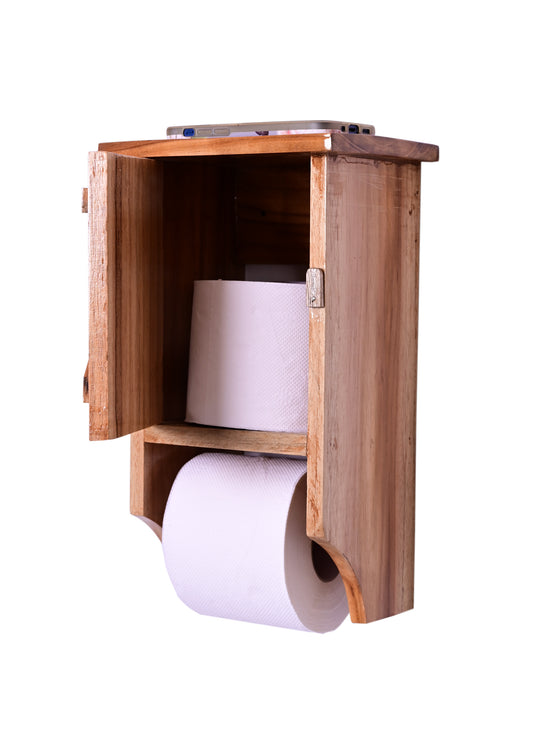 The Weaver's Nest Teak Wood Paper Towel Holder/Tissue Paper Stand/Roll Dispenser with Cabinet Door for Washrooms, Restrooms, Restaurants, Hotels