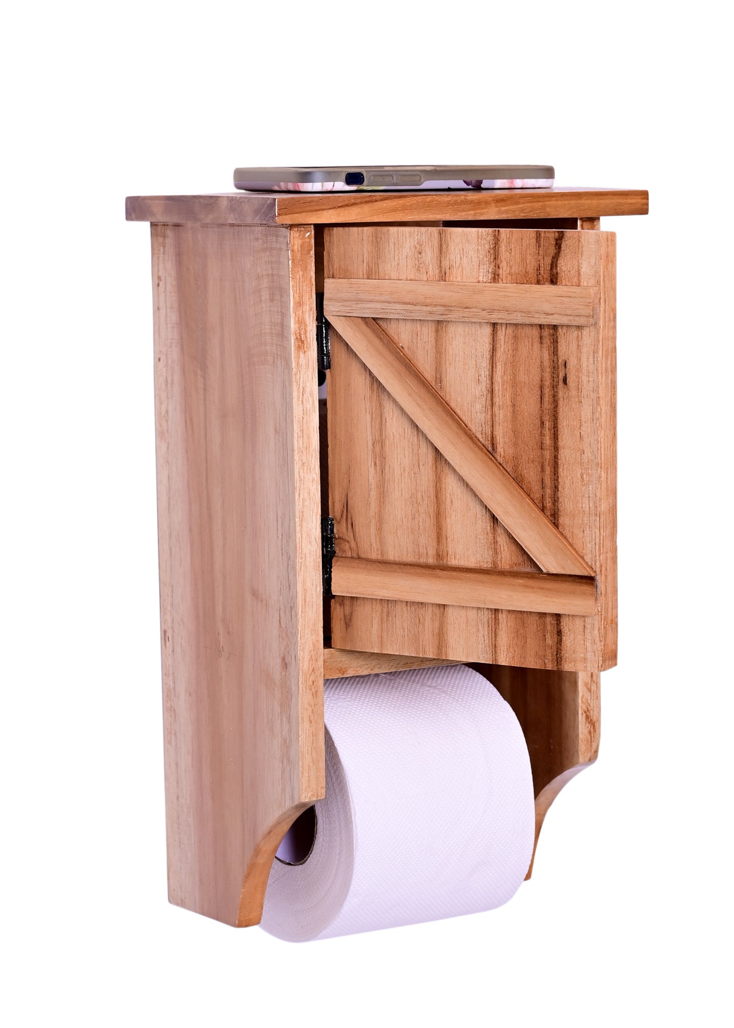 The Weaver's Nest Teak Wood Paper Towel Holder/Tissue Paper Stand/Roll Dispenser with Cabinet Door for Washrooms, Restrooms, Restaurants, Hotels