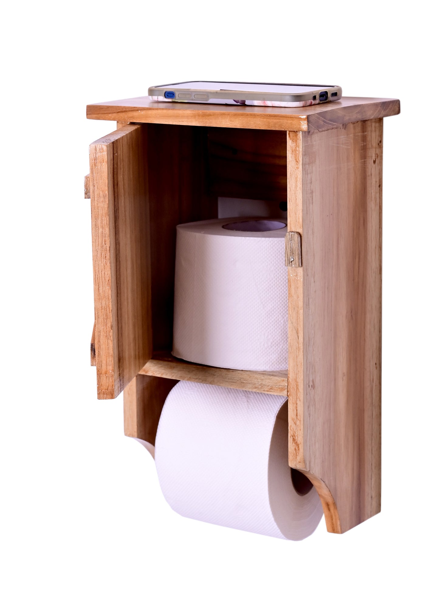 The Weaver's Nest Teak Wood Paper Towel Holder/Tissue Paper Stand/Roll Dispenser with Cabinet Door for Washrooms, Restrooms, Restaurants, Hotels