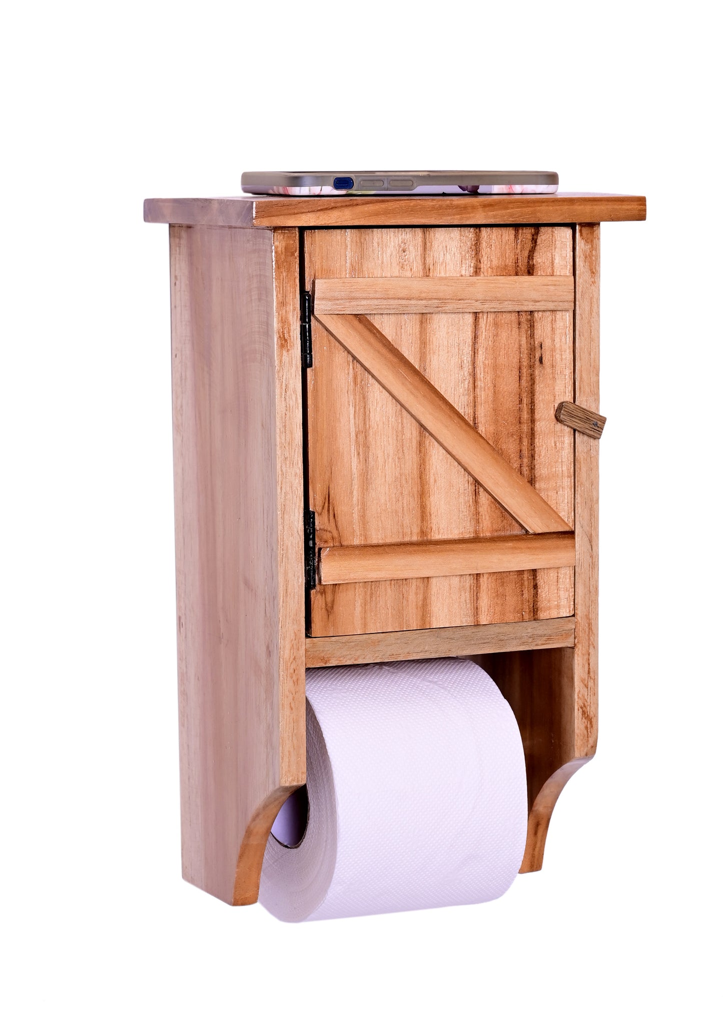 The Weaver's Nest Teak Wood Paper Towel Holder/Tissue Paper Stand/Roll Dispenser with Cabinet Door for Washrooms, Restrooms, Restaurants, Hotels