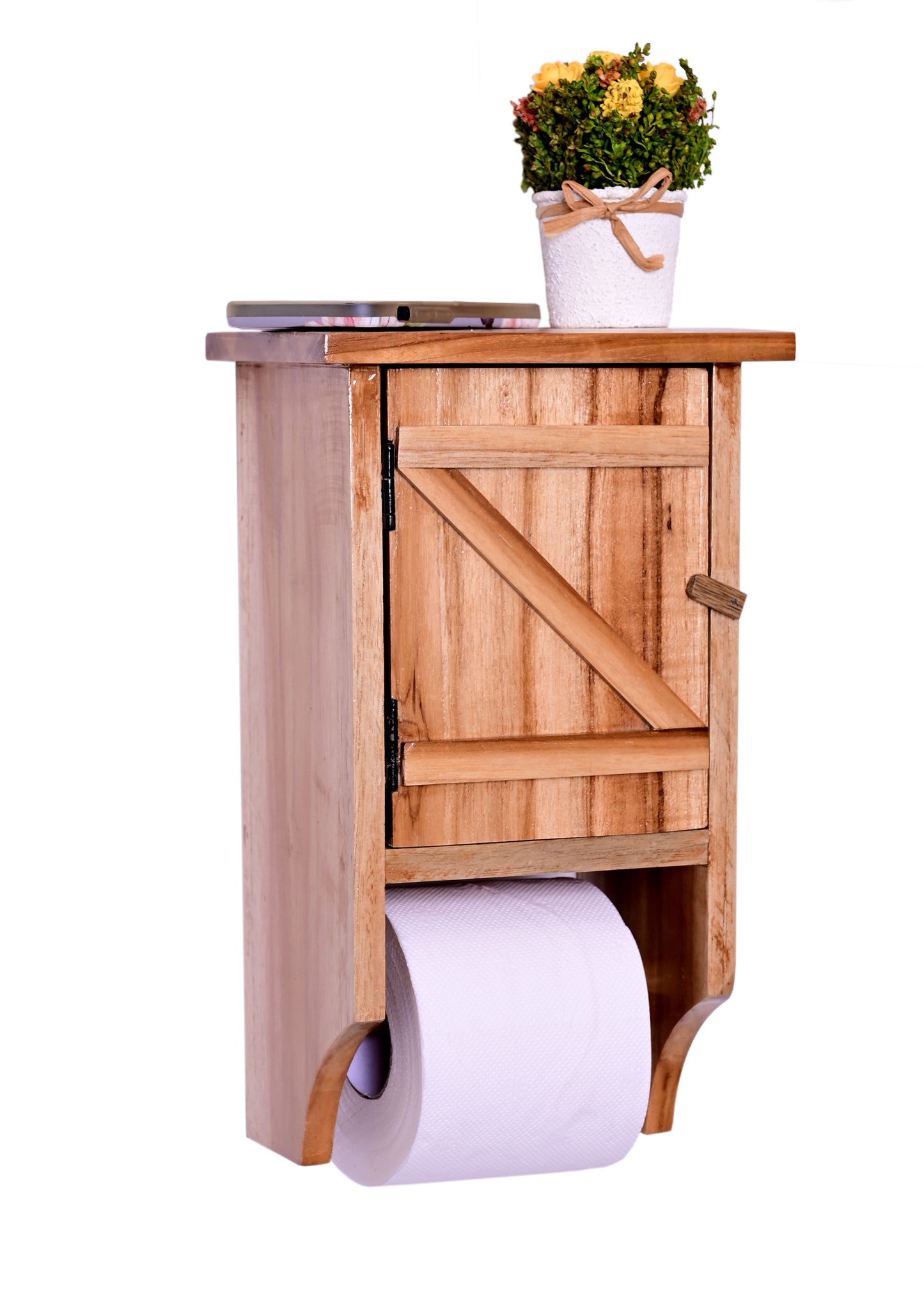 The Weaver's Nest Teak Wood Paper Towel Holder/Tissue Paper Stand/Roll Dispenser with Cabinet Door for Washrooms, Restrooms, Restaurants, Hotels