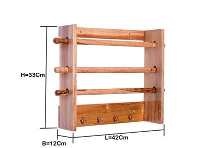The Weaver's Nest Solid Wood Three in one  Paper Towel Roll Dispenser Holder / Tissue Paper Stand with Hooks
