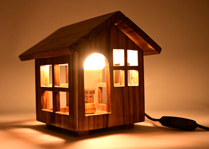 The Weaver's Nest Rustic Teak Wood House Table Lamp for Home