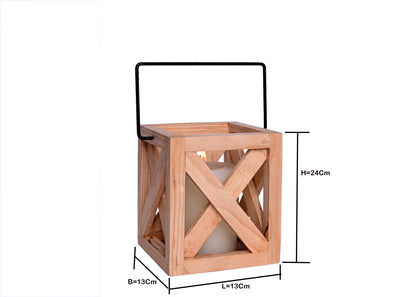 The Weaver's Nest  Wooden Hanging Lantern with Glass Jar Candle for Home Decoration/ Festival Decor (Brown, 13 X 13 X 24 cm)