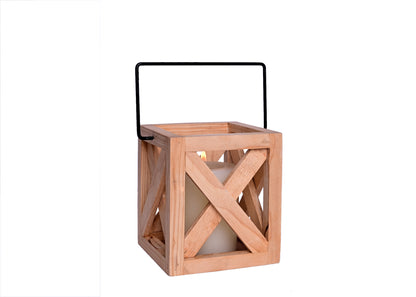 The Weaver's Nest  Wooden Hanging Lantern with Glass Jar Candle for Home Decoration/ Festival Decor (Brown, 13 X 13 X 24 cm)