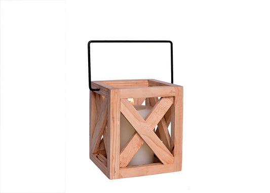 The Weaver's Nest  Wooden Hanging Lantern with Glass Jar Candle for Home Decoration/ Festival Decor (Brown, 13 X 13 X 24 cm)