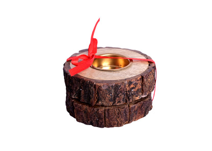 The Weaver's Nest Wooden Bark Handmade Tealight Candle Holder Set of Two