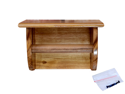 The Weaver's Nest Teak Wood Wall Mounted Toilet Paper Holder with Shelf for Restaurants, Hotels, Bathrooms and Washrooms.