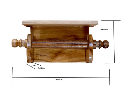 The Weaver's Nest Teak Wood Wall Mounted Toilet Paper Holder with Shelf for Restaurants, Hotels ,Bathroom and Washrooms.