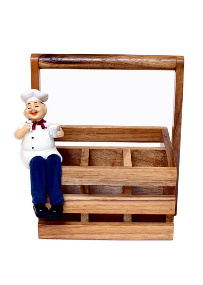 The Weaver's Nest Wooden Table Utility Cutlery Holder/Caddy with Handle for Spoons, Forks, Knives Organiser for Dining Table, Kitchen and Restaurants