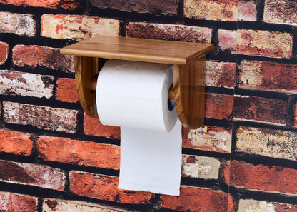 The Weaver's Nest Teak Wood Wall Mounted Toilet Paper Holder with Shelf for Restaurants, Hotels, Bathrooms and Washrooms.