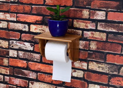 The Weaver's Nest Teak Wood Wall Mounted Toilet Paper Holder with Shelf for Restaurants, Hotels, Bathrooms and Washrooms.